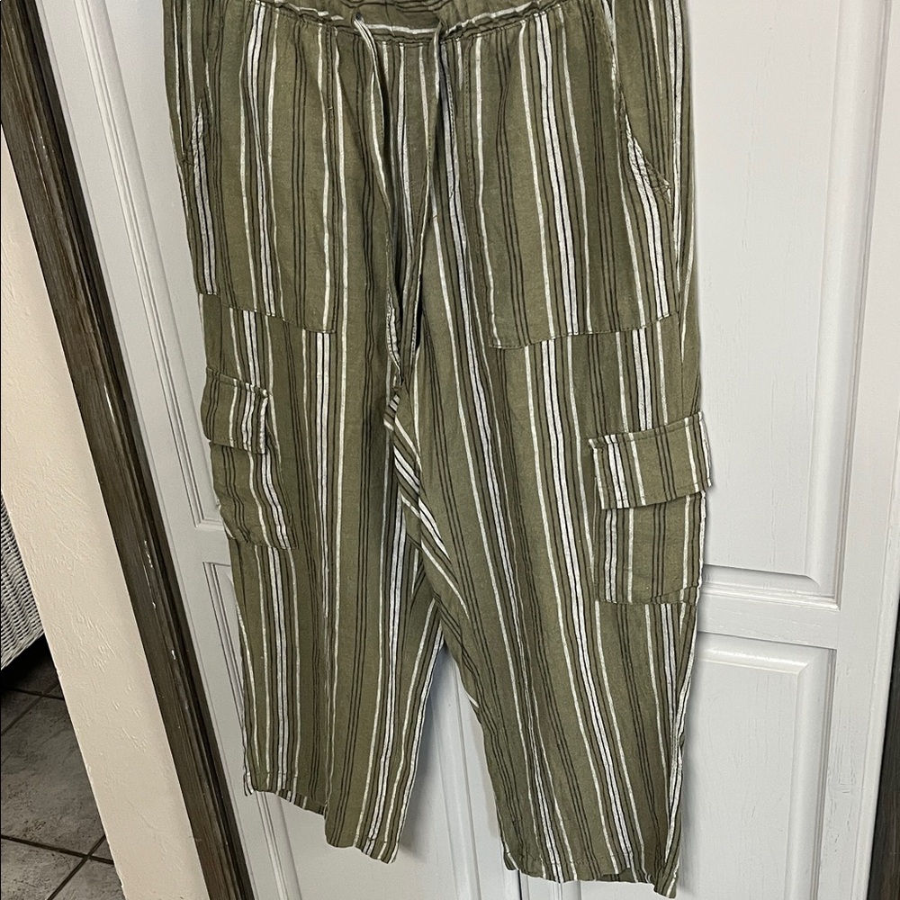 Striped Olive Green Cargo Pants